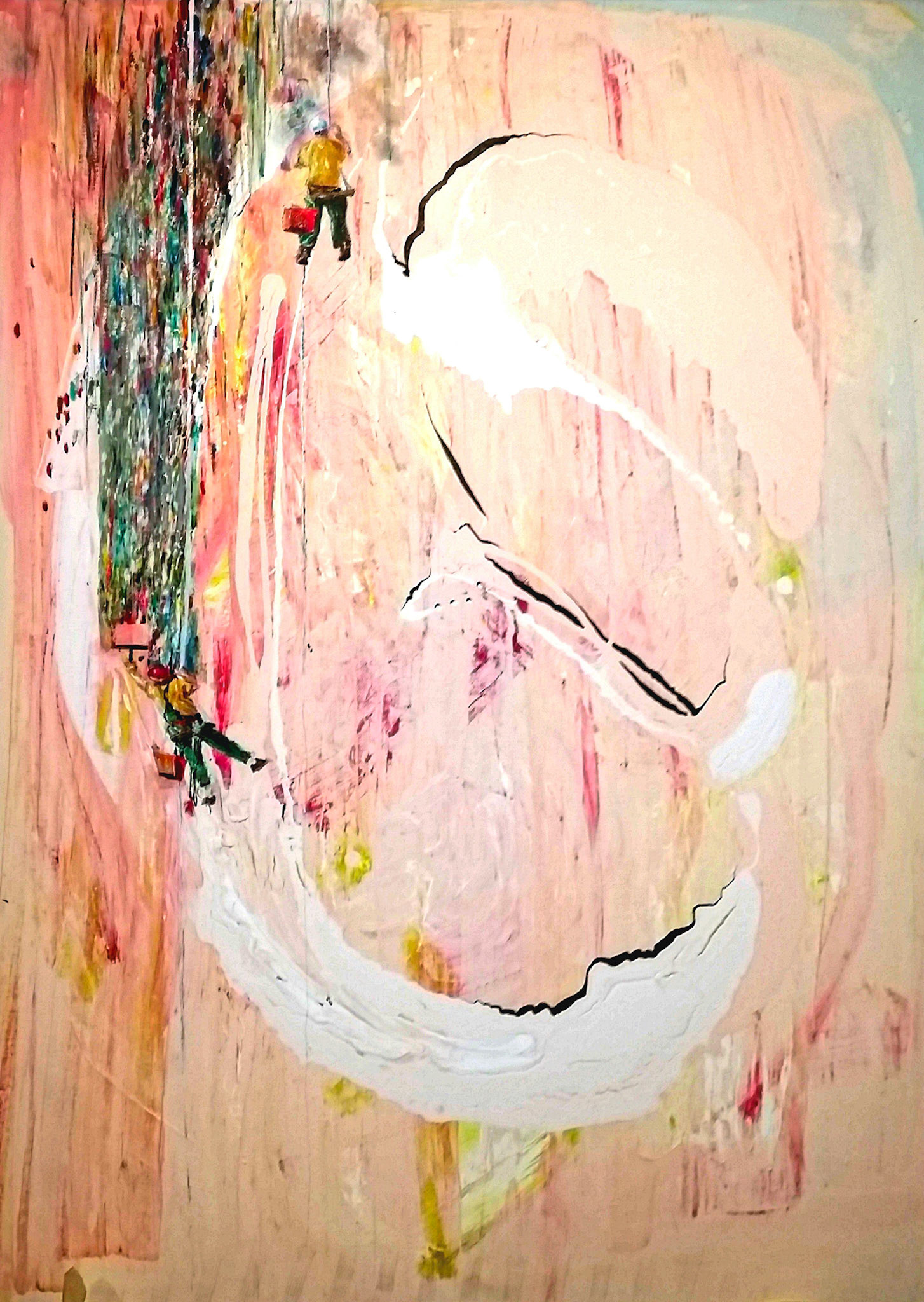 Čističi oken, akryl a olej na plátně, 70x90 cm, 2018/ Windows cleaners, acrylic and oil on canvas, 70x90 cm, 2018