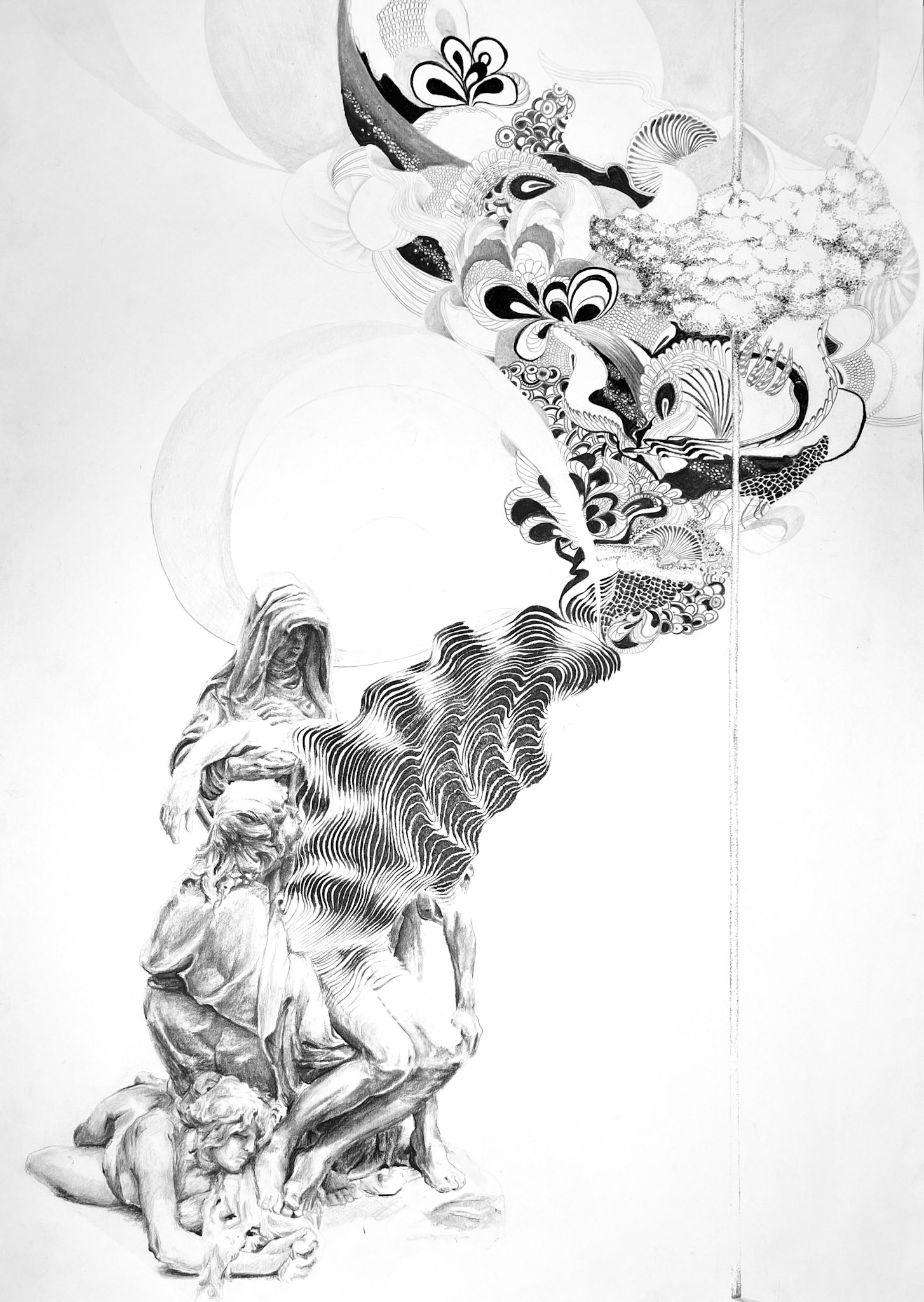 Ježíšova transformace , uhel na papíře, 42 X 59,4 cm, 2023/ Jesus transformation, charcoal on paper, 42x59,4 cm, 2023