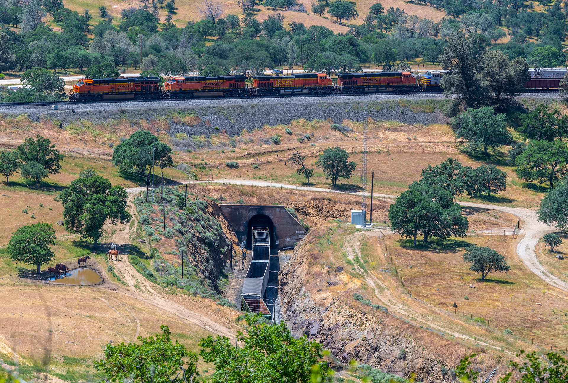A Train Crossing Over Itself at Tunnel 9, Tehachapi Loop, California
