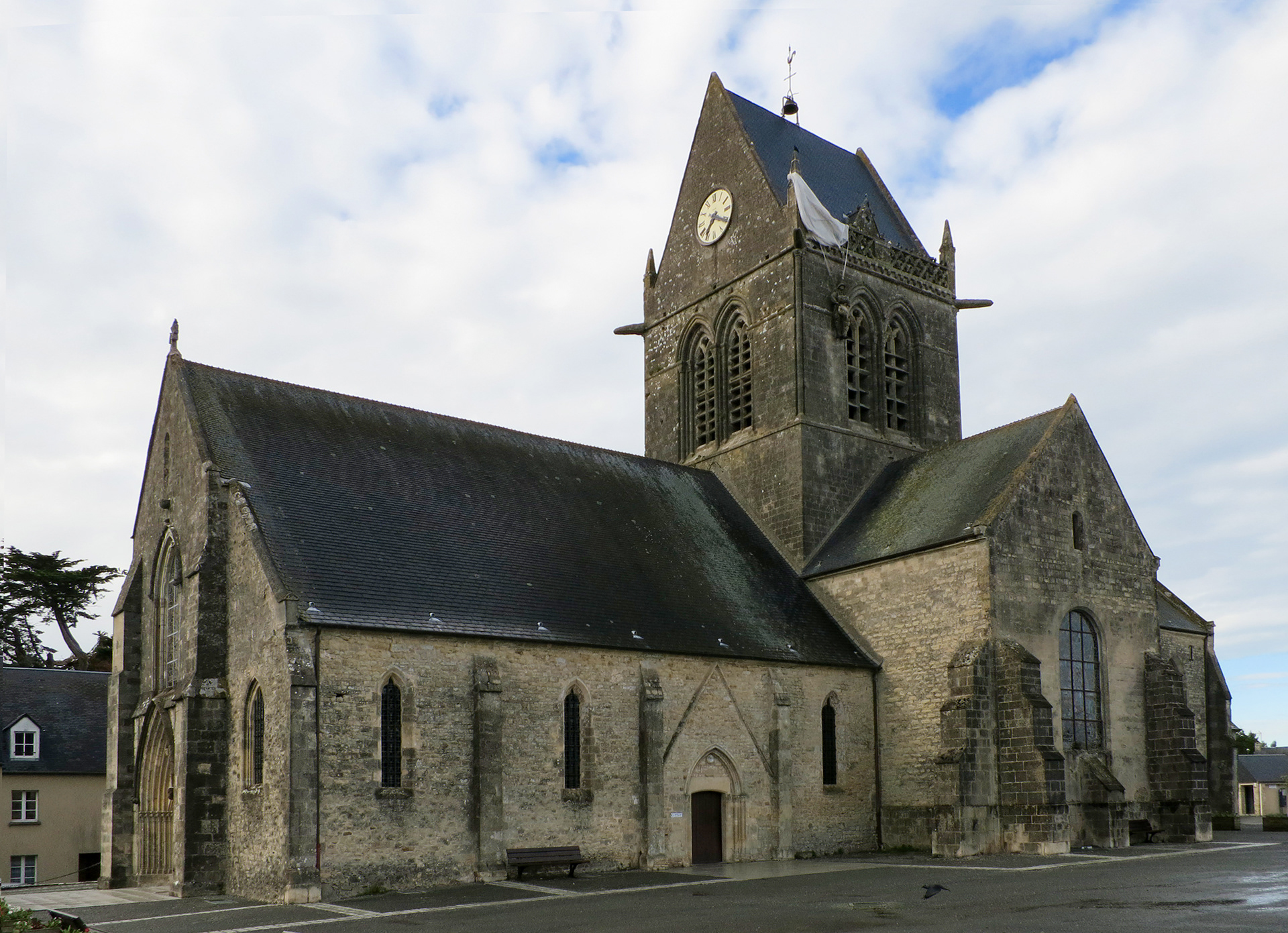 Sainte Mere Eglise Church and U.S. Paratrooper John Steele Memorial, Normandy, France