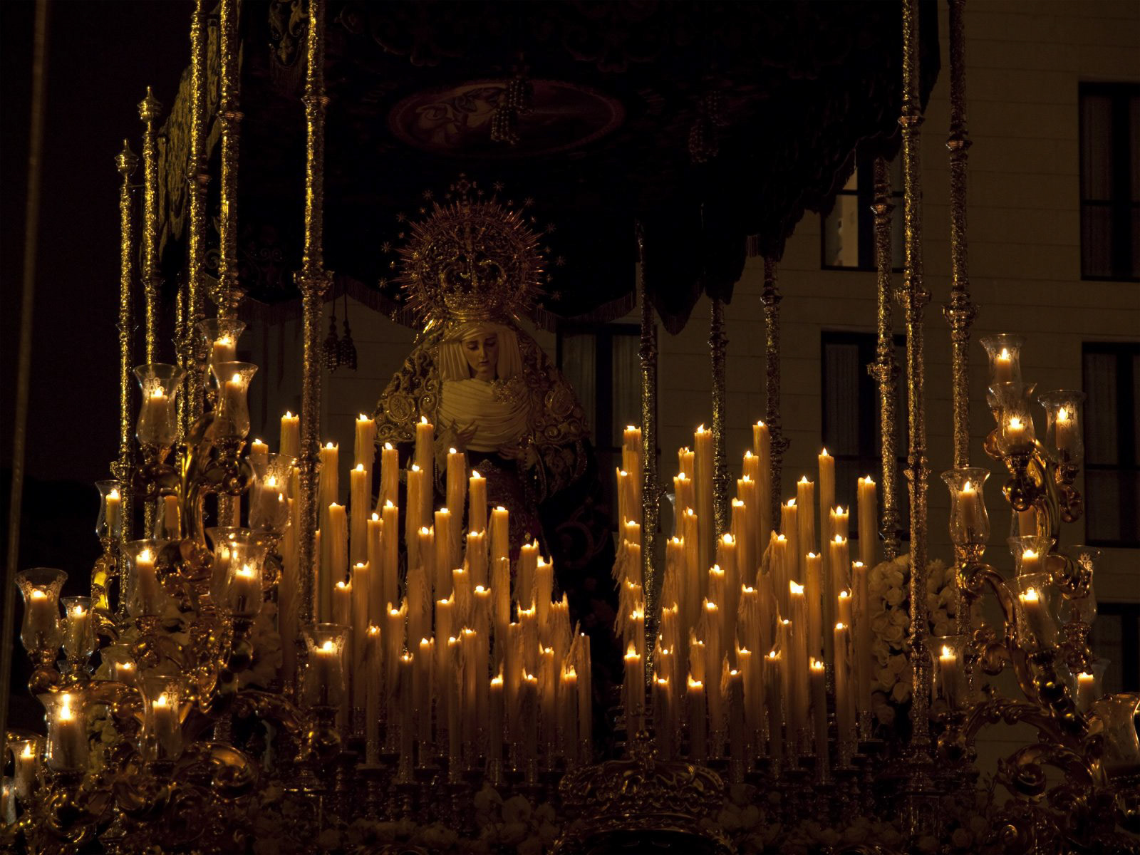 Candlelit Sculpture of the Virgin Mary, Malaga, Spain