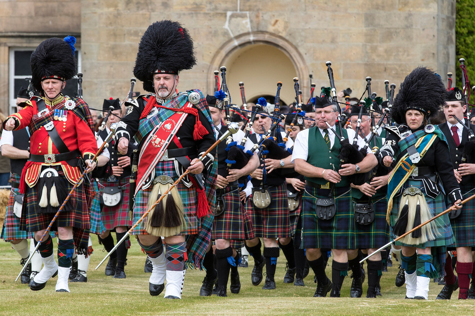Massed pipe bands at the Highland Games