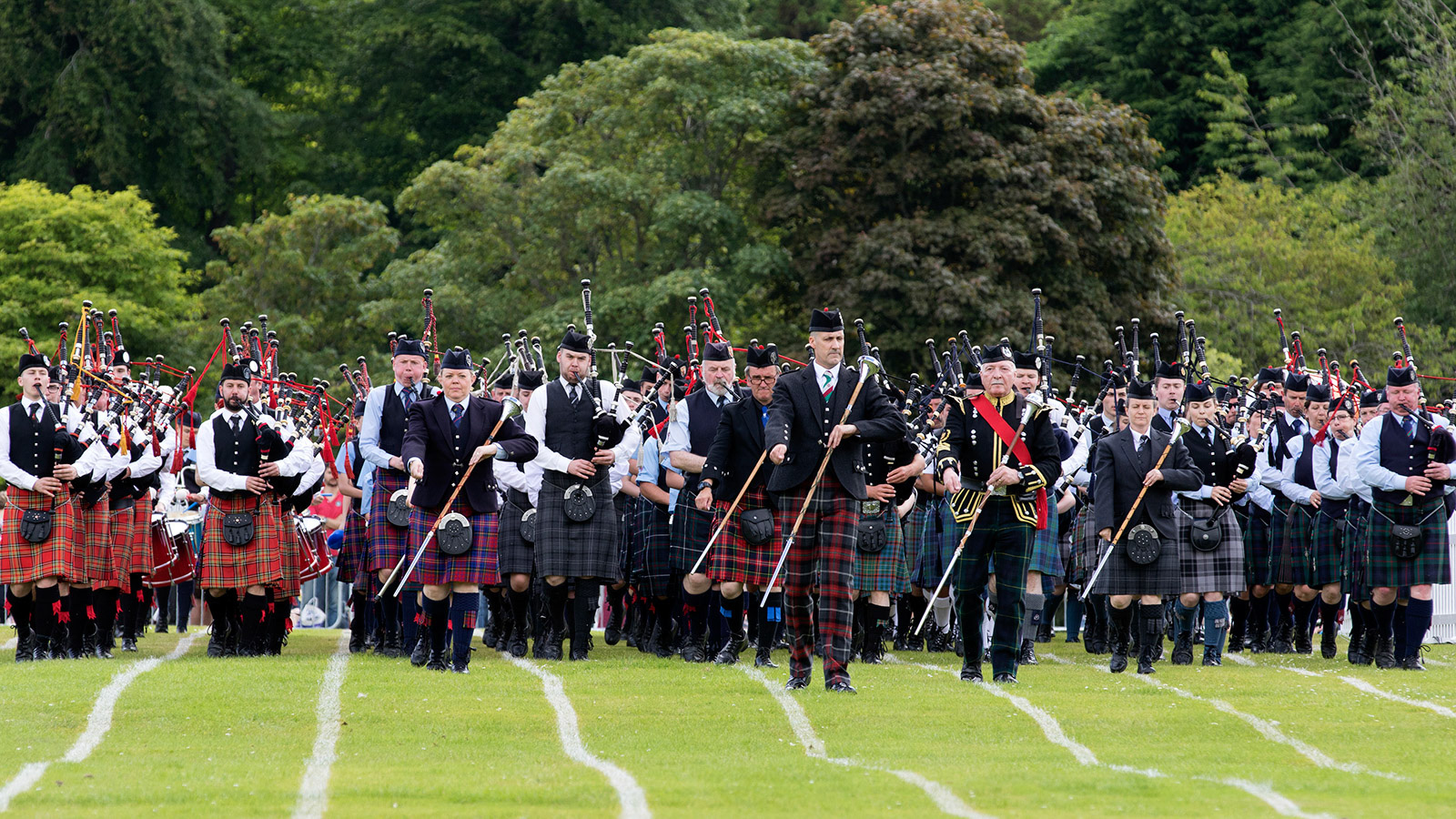 Drum Majors leading Massed Pipe Bands, Aberdeen