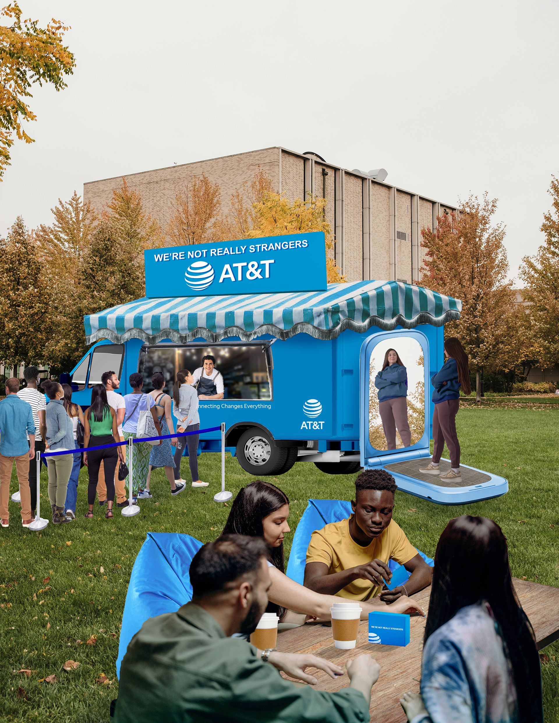 We're Not Really Strangers x AT&T Collab: includes free beverages, hoodies embroidered with the campaign's slogan, and an exclusive AT&T card deck with communication-centered questions.