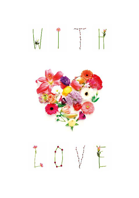 With Love Anzichtkaart, leve de lente, Adobe Indesign, maart 2023.
