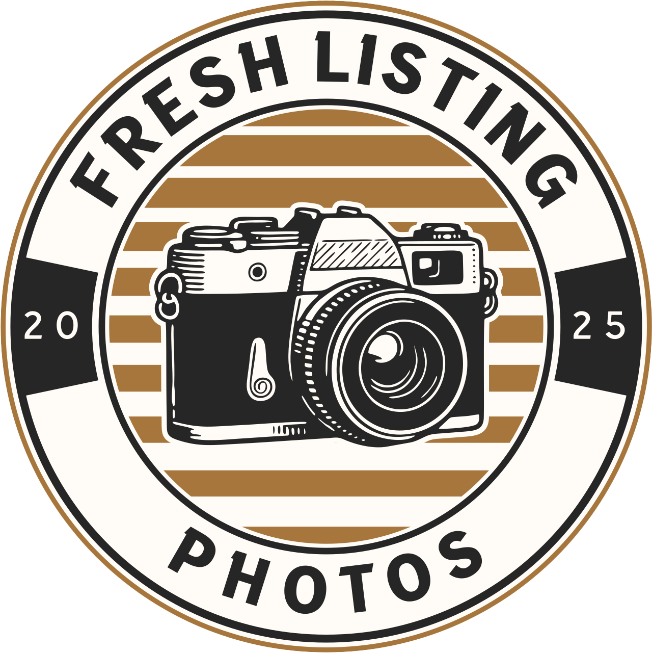 Circular logo Fresh Listing Photos featuring a vintage-style camera