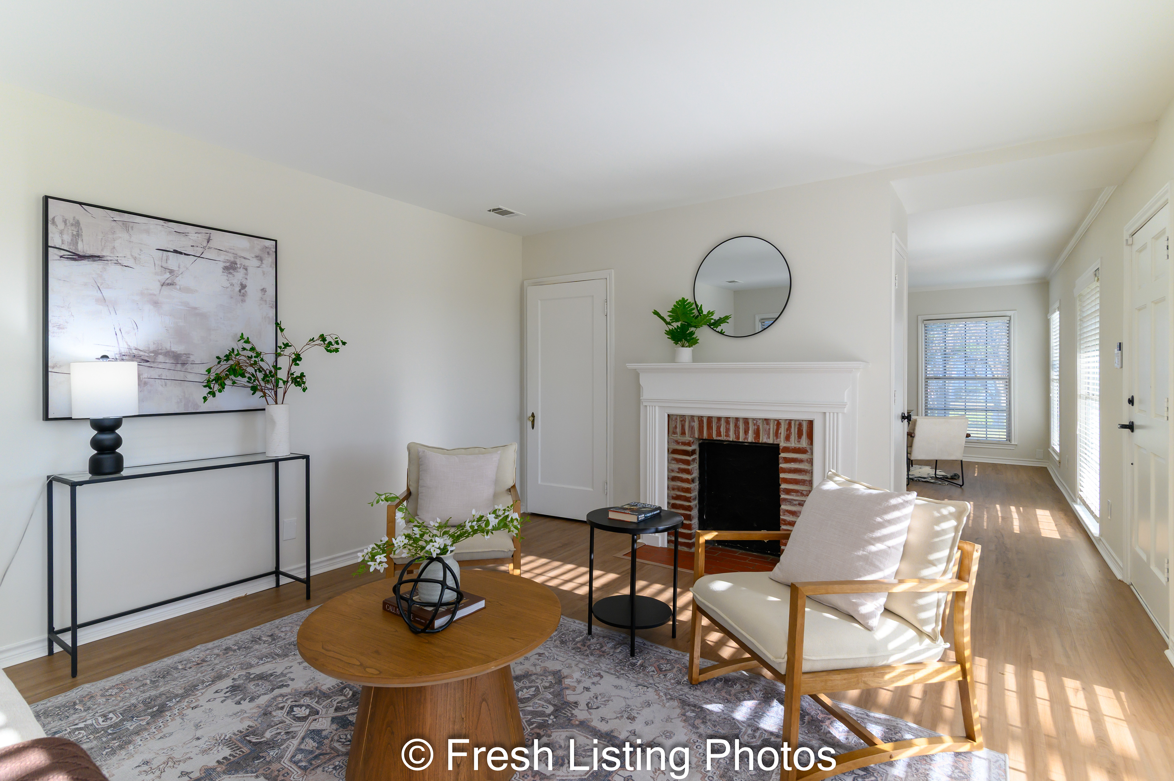 Living room interior with fireplace