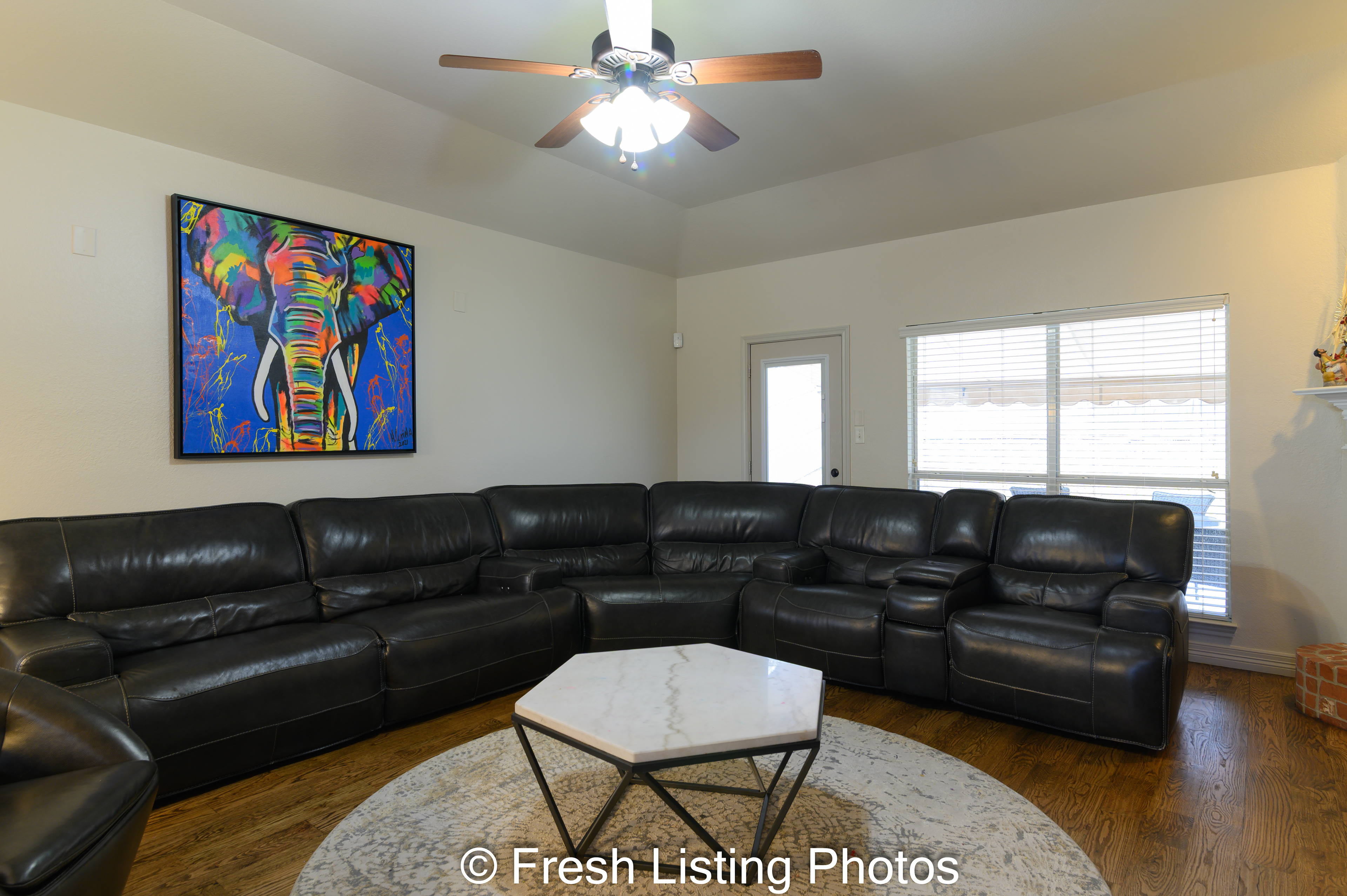Living room with view of the patio