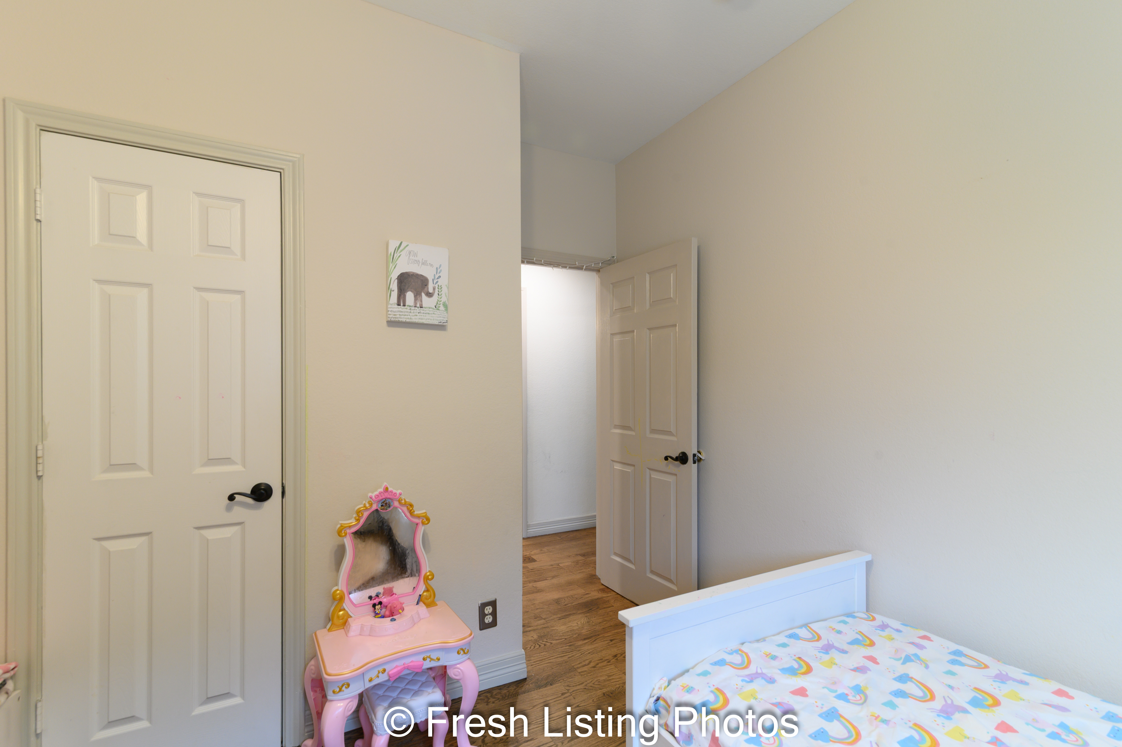 Bedroom with view of hallway and closet