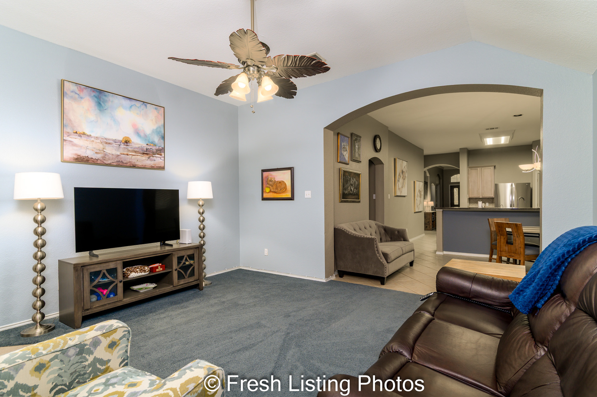Family room and adjoining eat-in kitchen