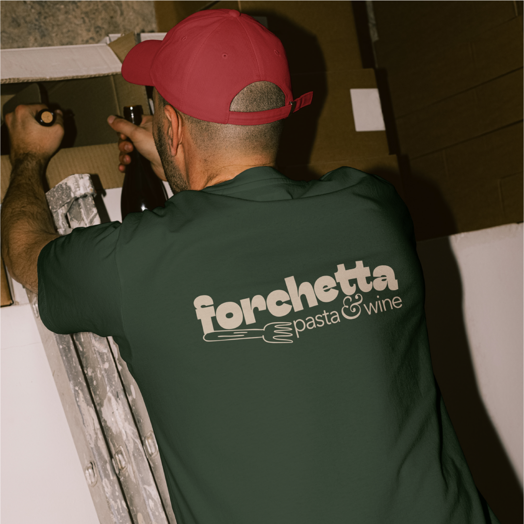 T-shirt design for Forchetta with custom logo and brand illustration