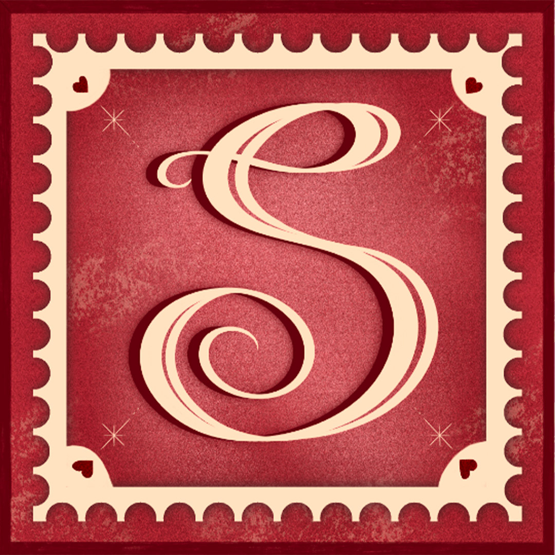 Detailed “S” initial in a holiday-inspired style with layered textures.