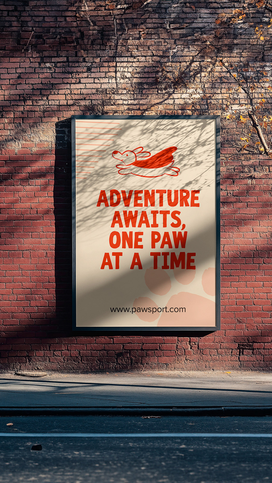 PawsPort billboard design promoting pet travel gear and destinations in a vibrant, friendly layout