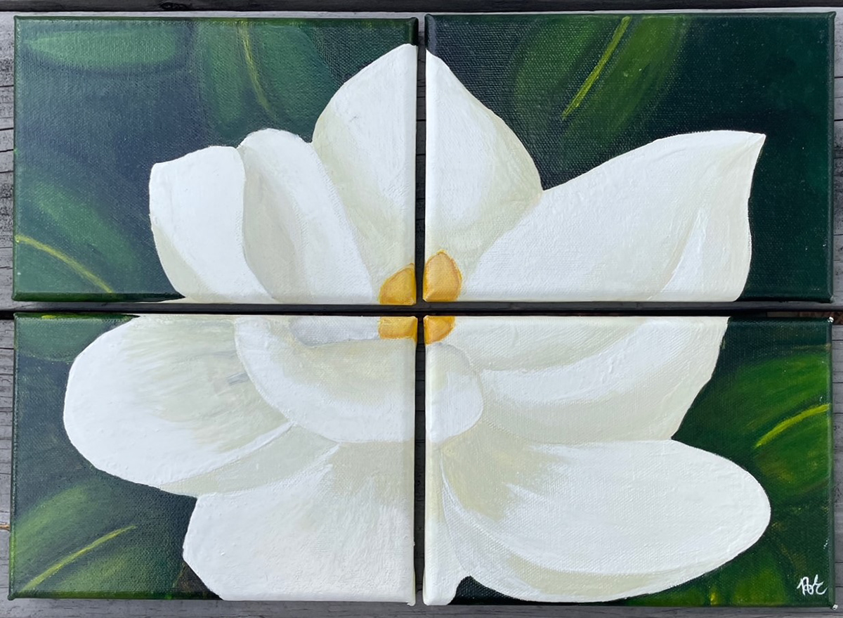 "Magnolia", 4 piece acrylic on canvas, June 2020