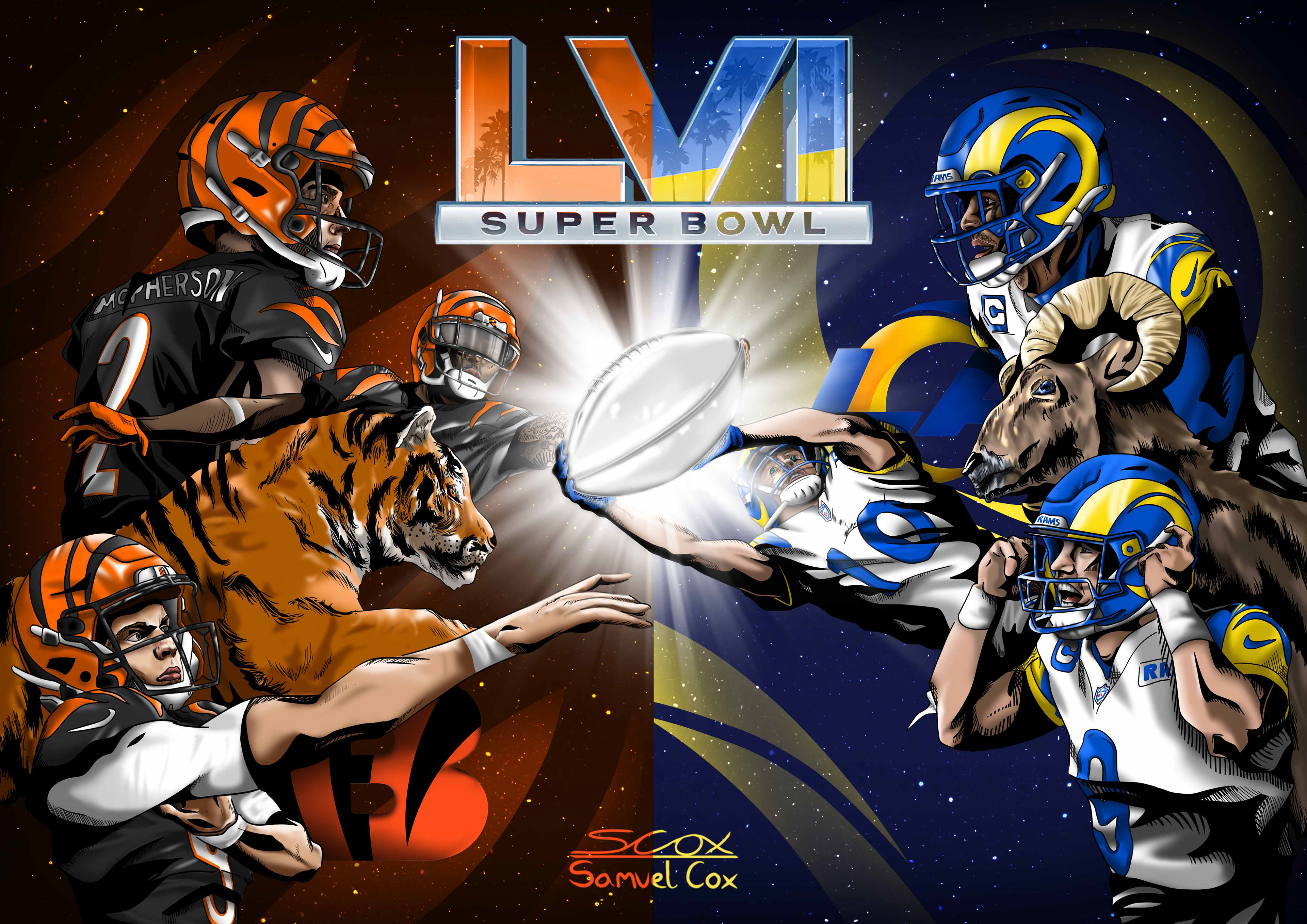 An Illustrated Poster to mark the arrival of Super Bowl LVI.