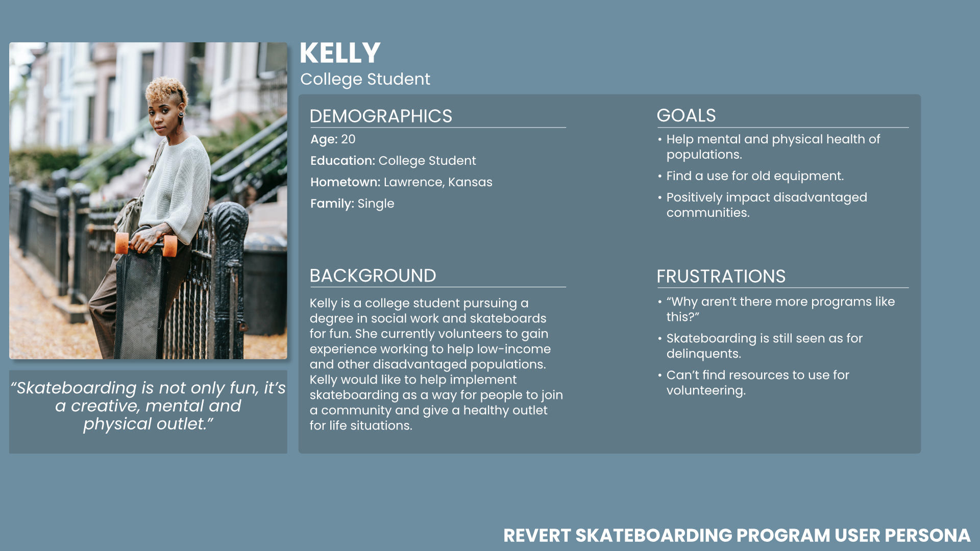 Image of a female user persona with demographic information