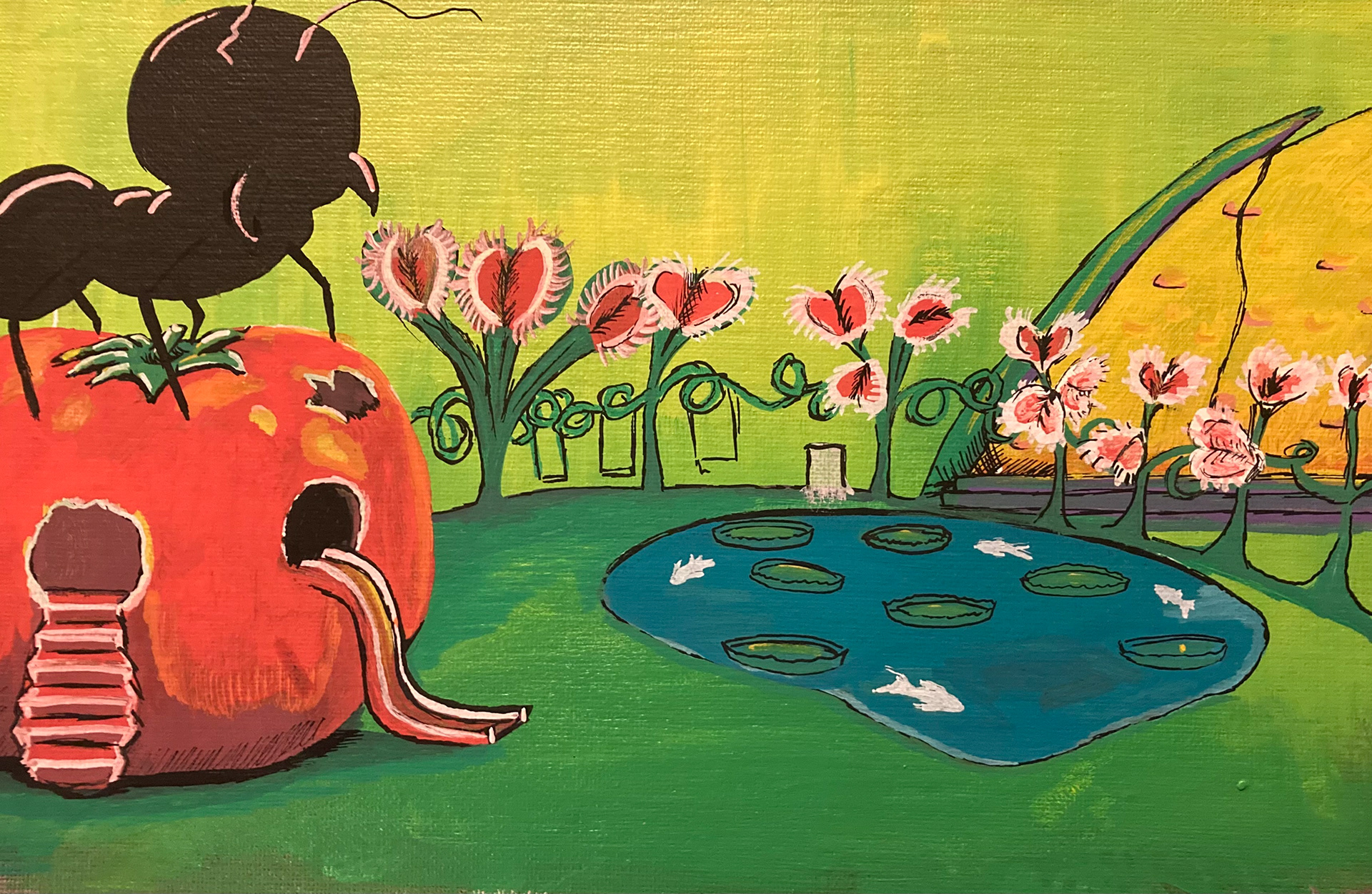 Interactive Experience Room. Concept Art. Acrylic Paint. 2021