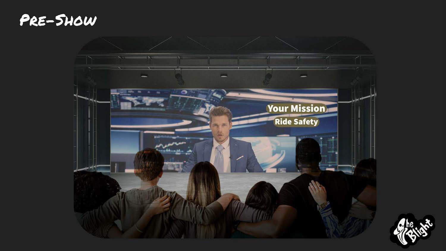 Guests gather to find their mission and are explained the safety features of their ice cream truck vehicle.