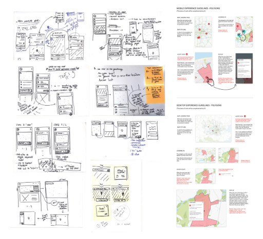 UX Designer Sketches wireframes mobile prototype post-its Thames Water Mobile Desktop Map User Experience Guidelines