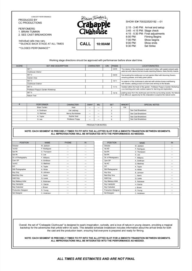 Kids TV show, paperwork
