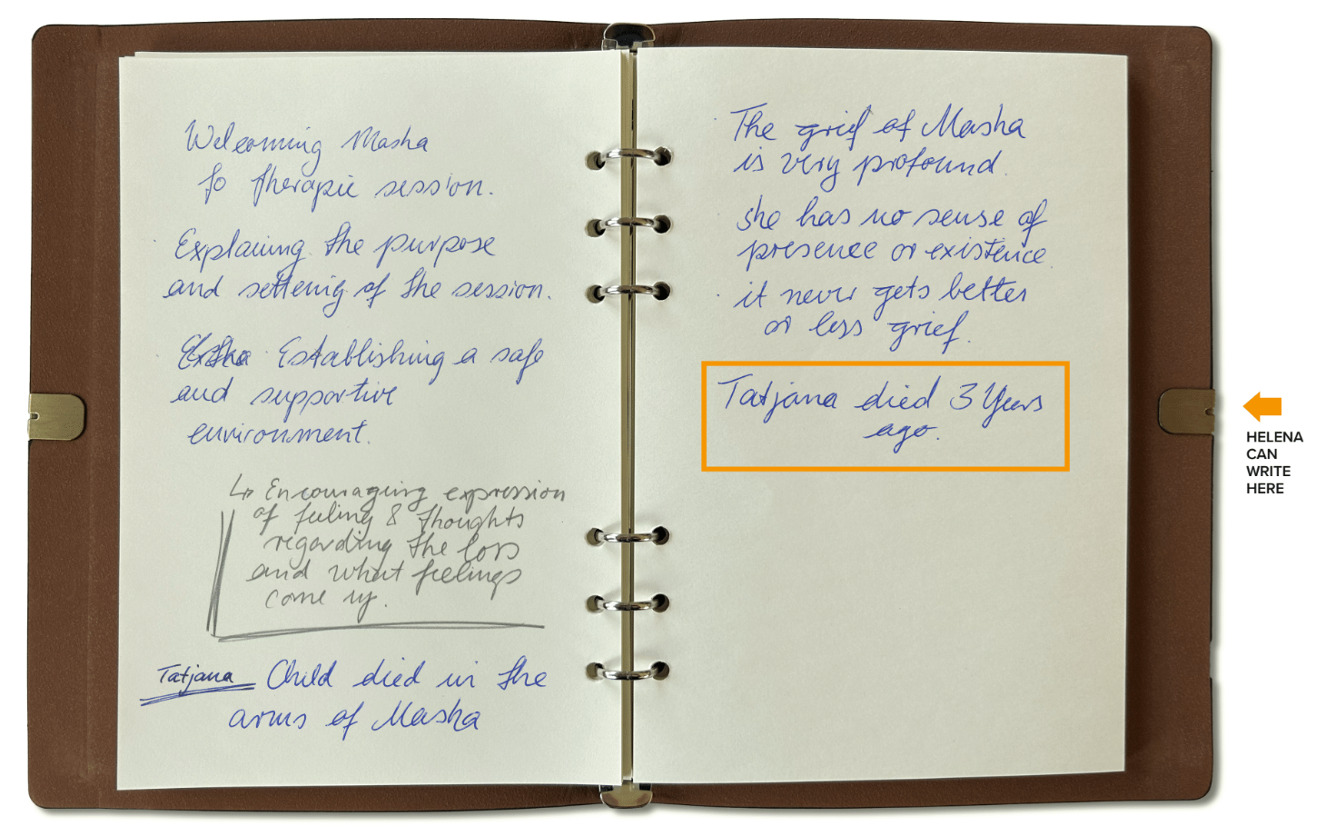 Helenas notes about Masha, mock up