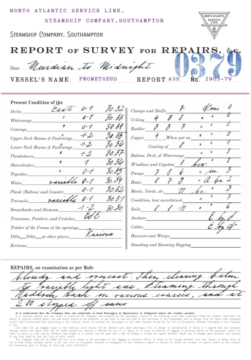 Document: Report of Survey for repairs, print file, handwritten