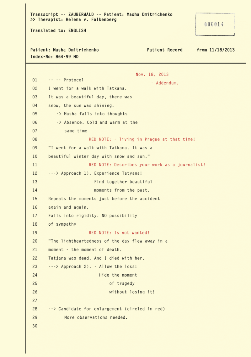 Helenas notes about Masha