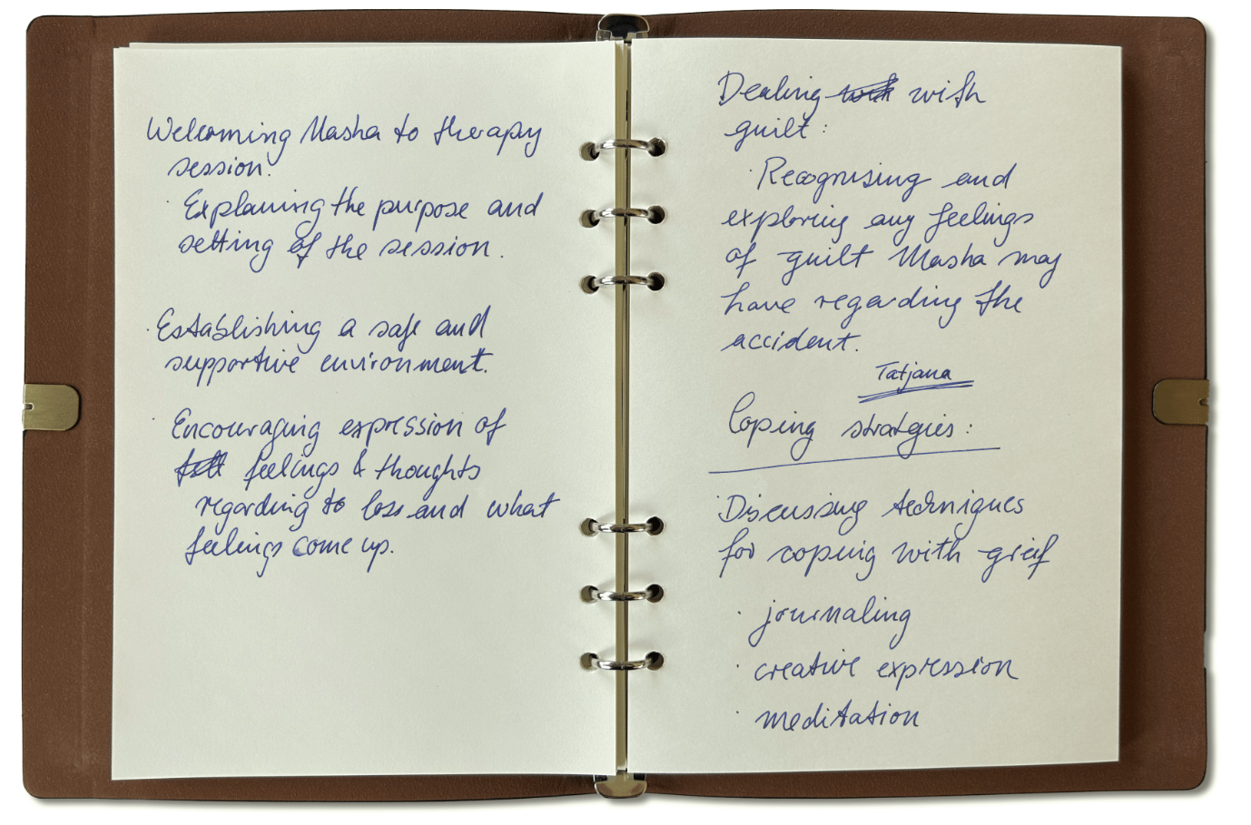 Helenas notes about Masha, mock up