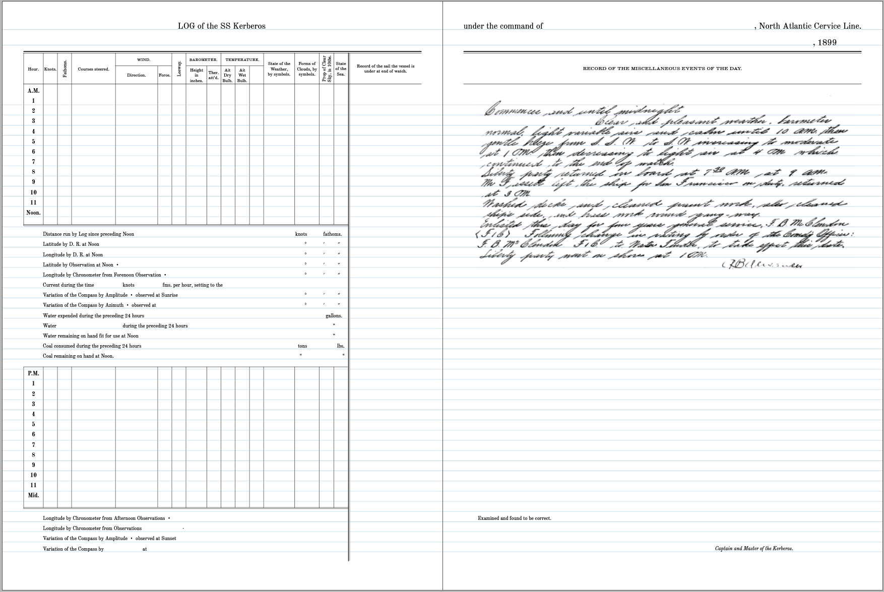 Log Book pages, handwriting
