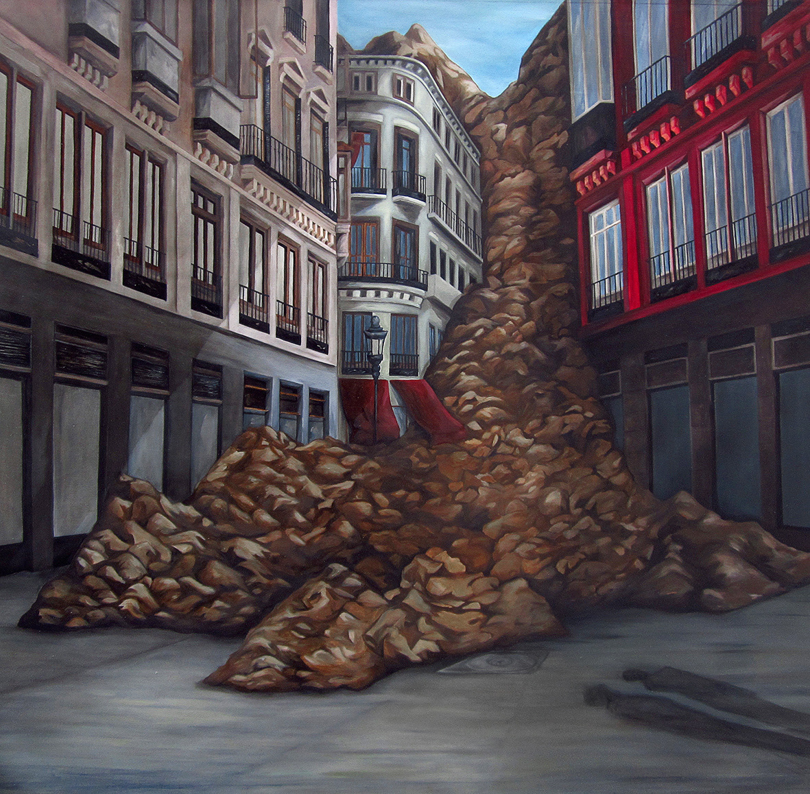 City. Earth avalance II. - Oil on canvas - 85 x 90 cm
