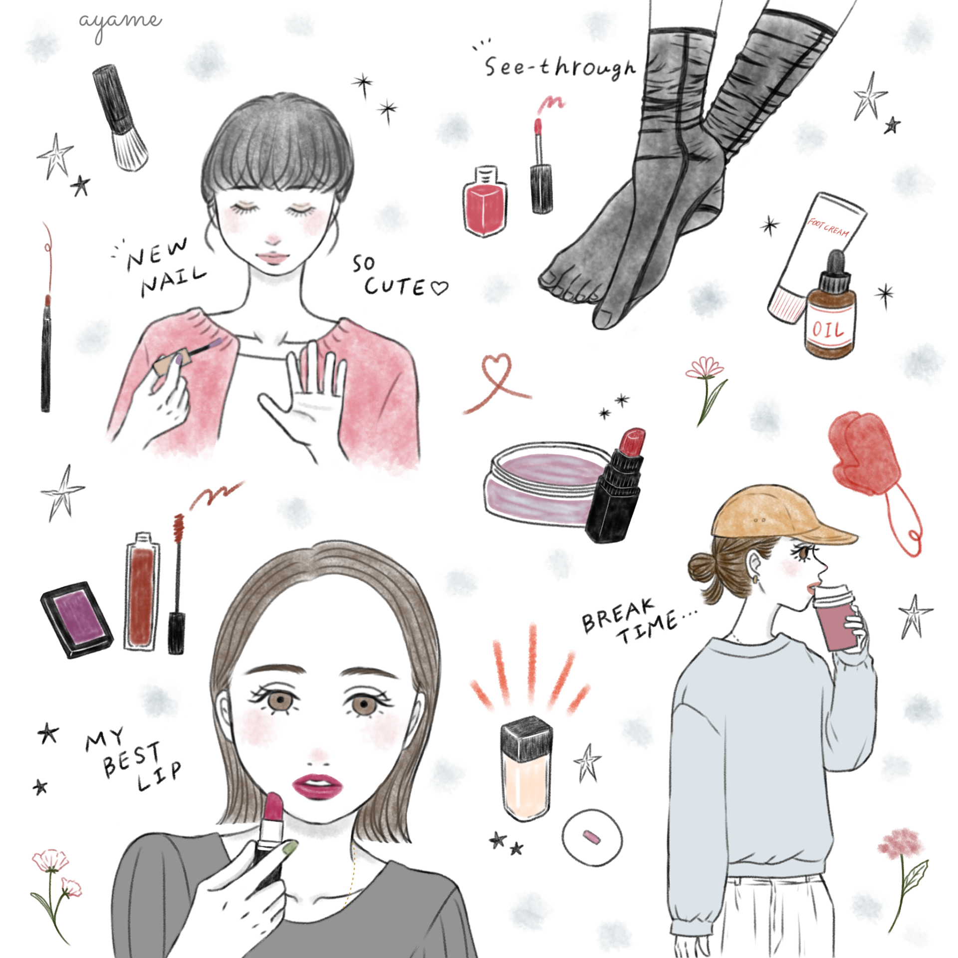 イラストレーター おしゃれイラスト 美容イラスト 大人可愛い コスメ メイク