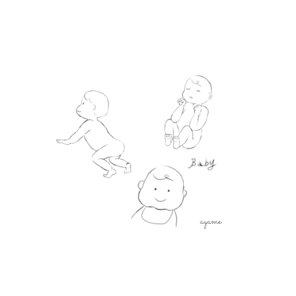 赤ちゃんイラスト(モノクロ)
