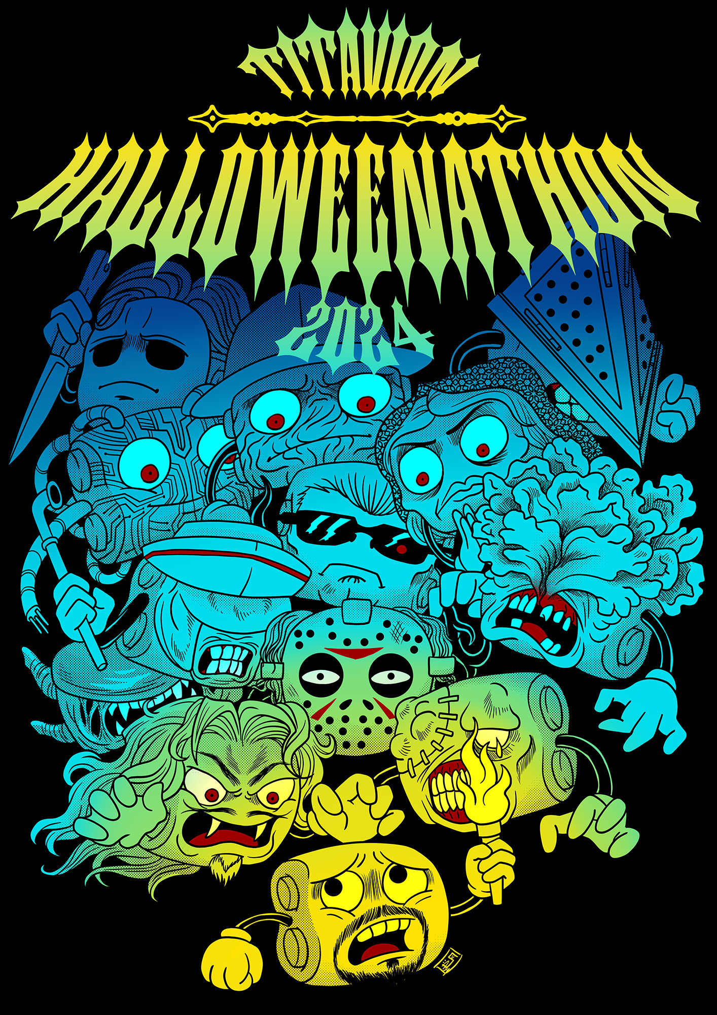 Design de t-shirt réalisé pour le Halloweenathon 2024 du streamer Titavion.