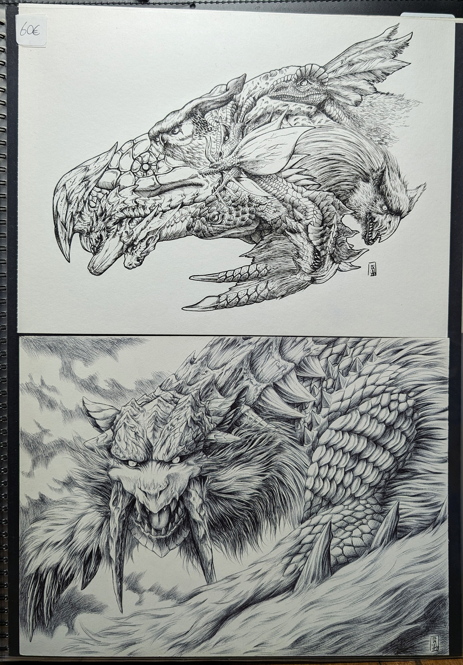 Rathalos composé A4/60€ - Barioth de givre A4/60€