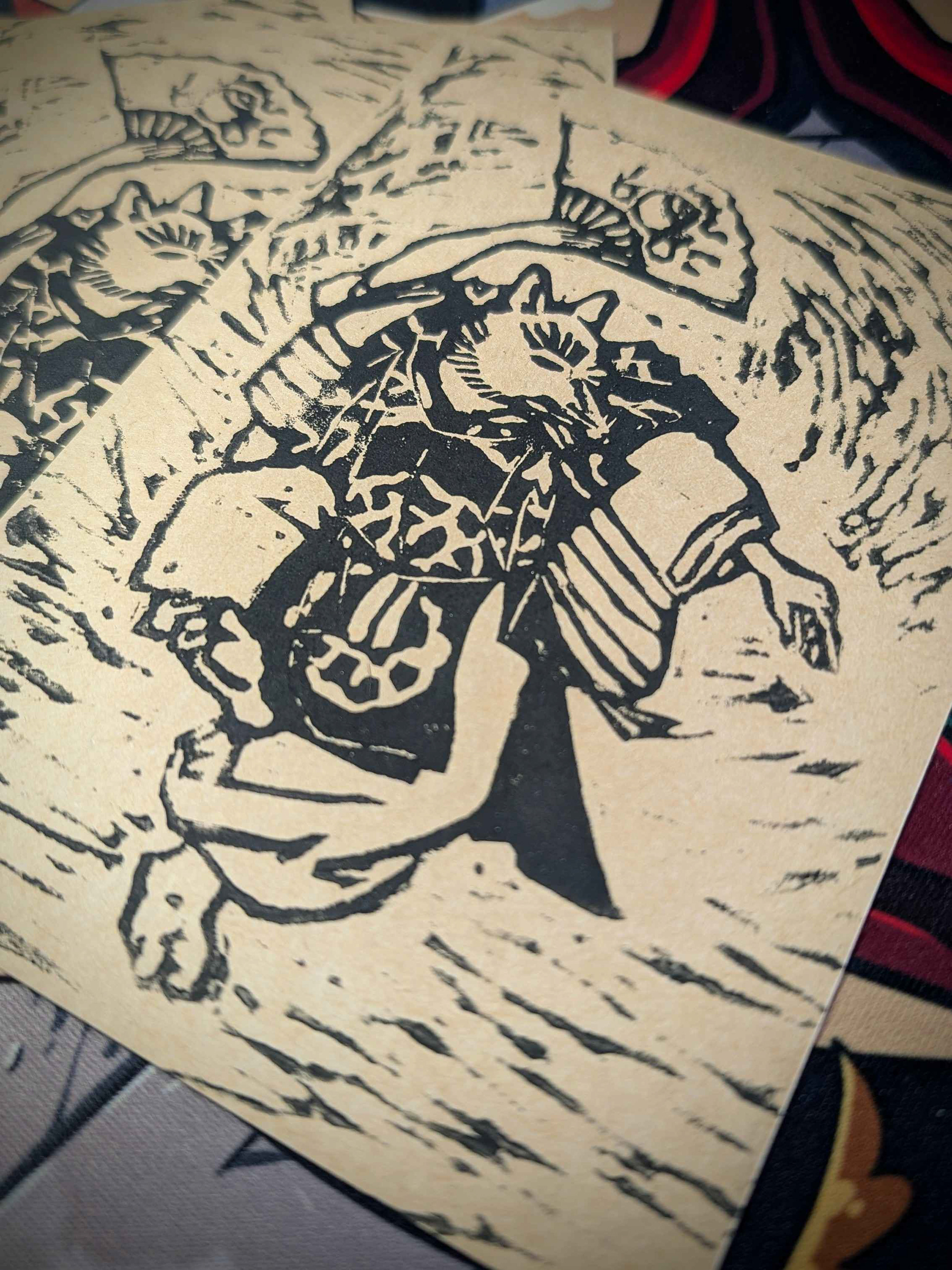 Kitsune dansant, carte postale A6