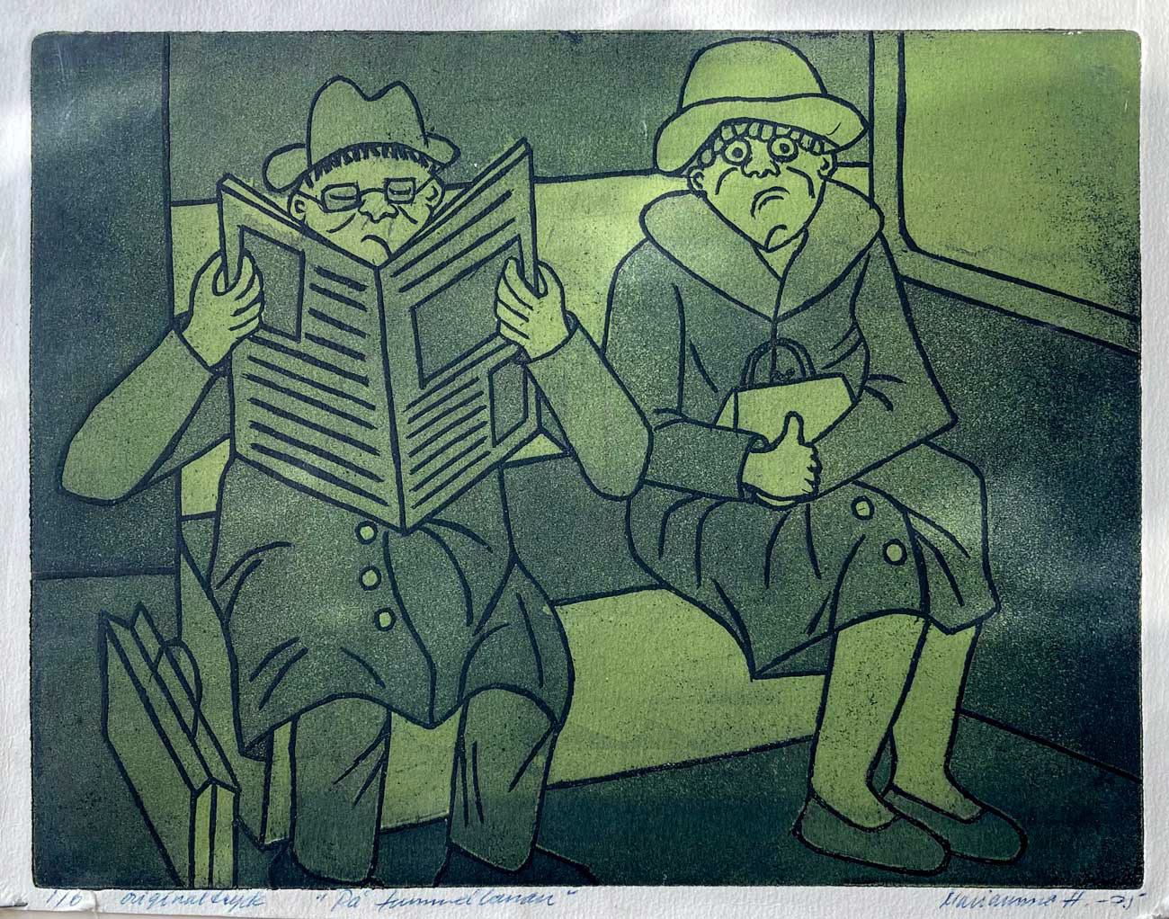 70-talets tunnelbana etsning med färgtryck