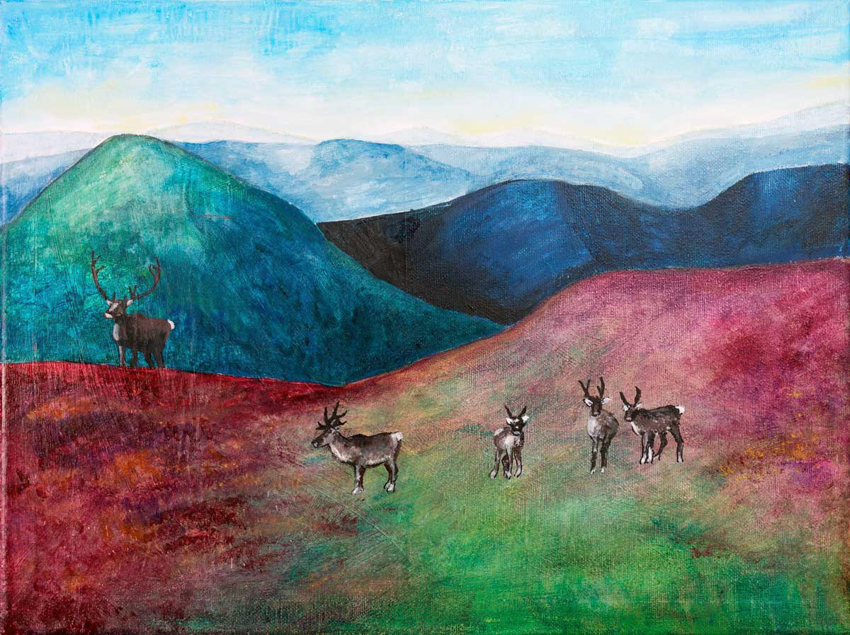 Renar på fjället akryl 40 x 30 cm