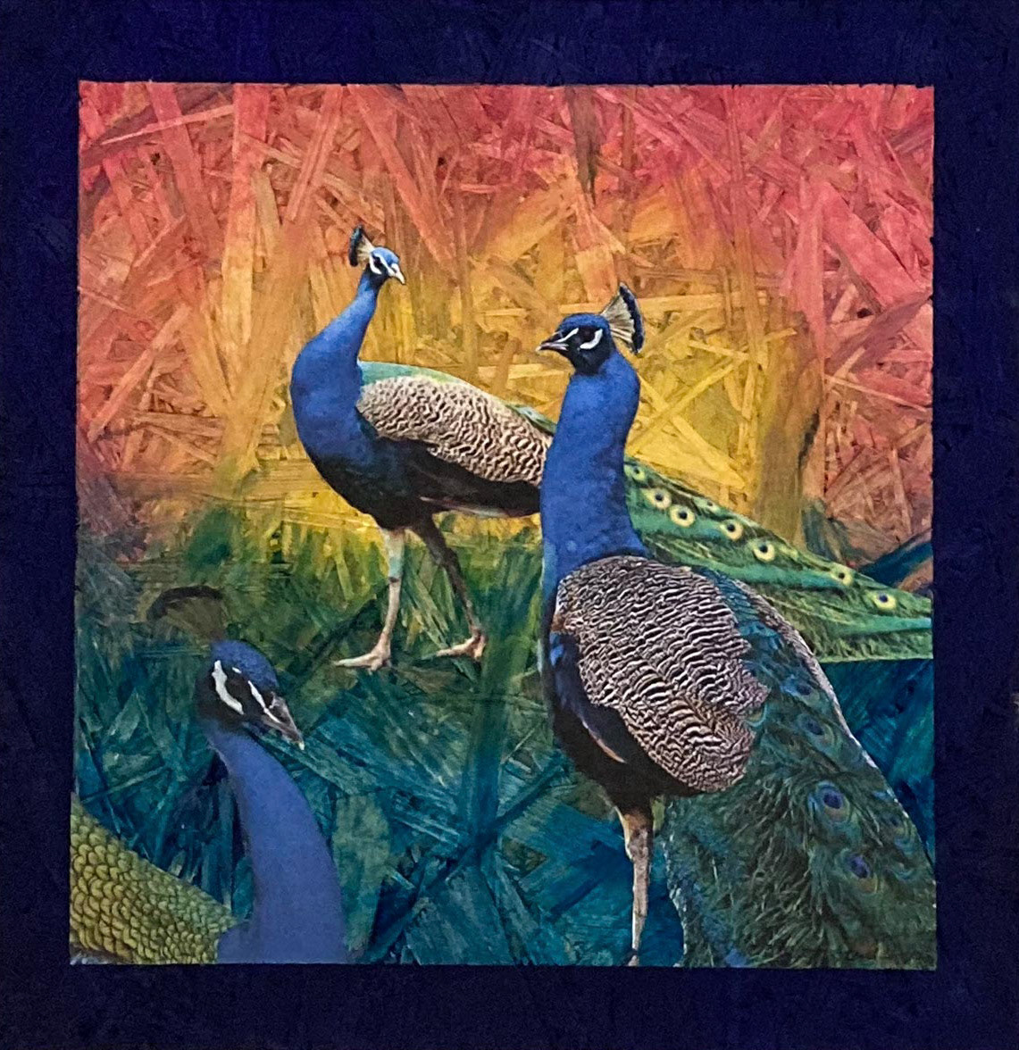 Påfågel 3 akryl/collage 30 x 30 cm
