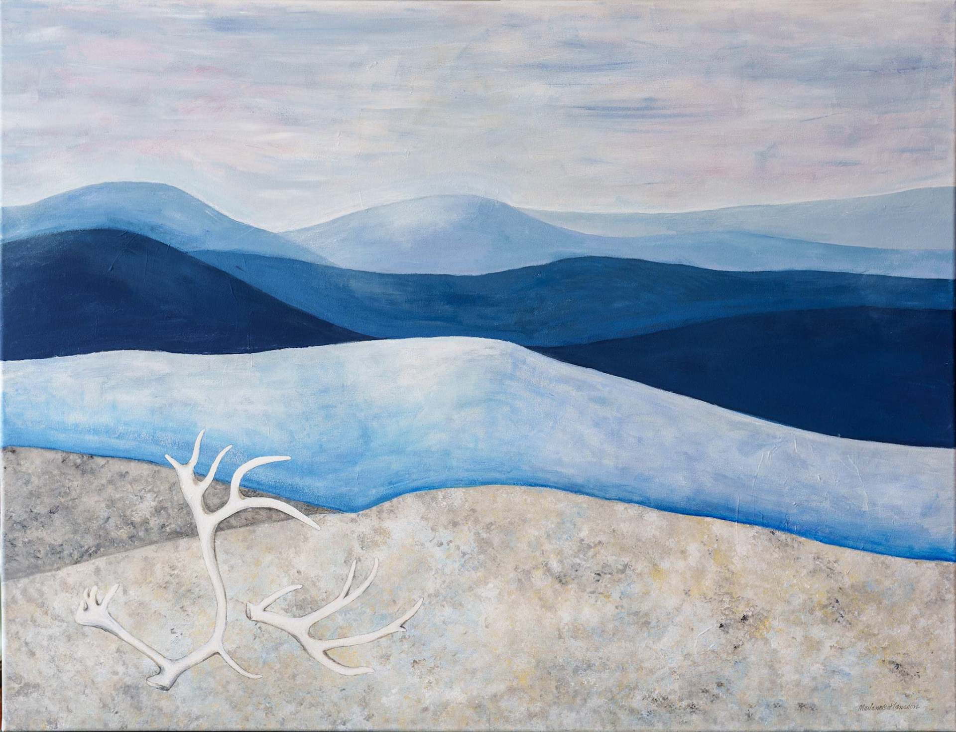 Blånande fjäll  akryl  116 x 89 cm