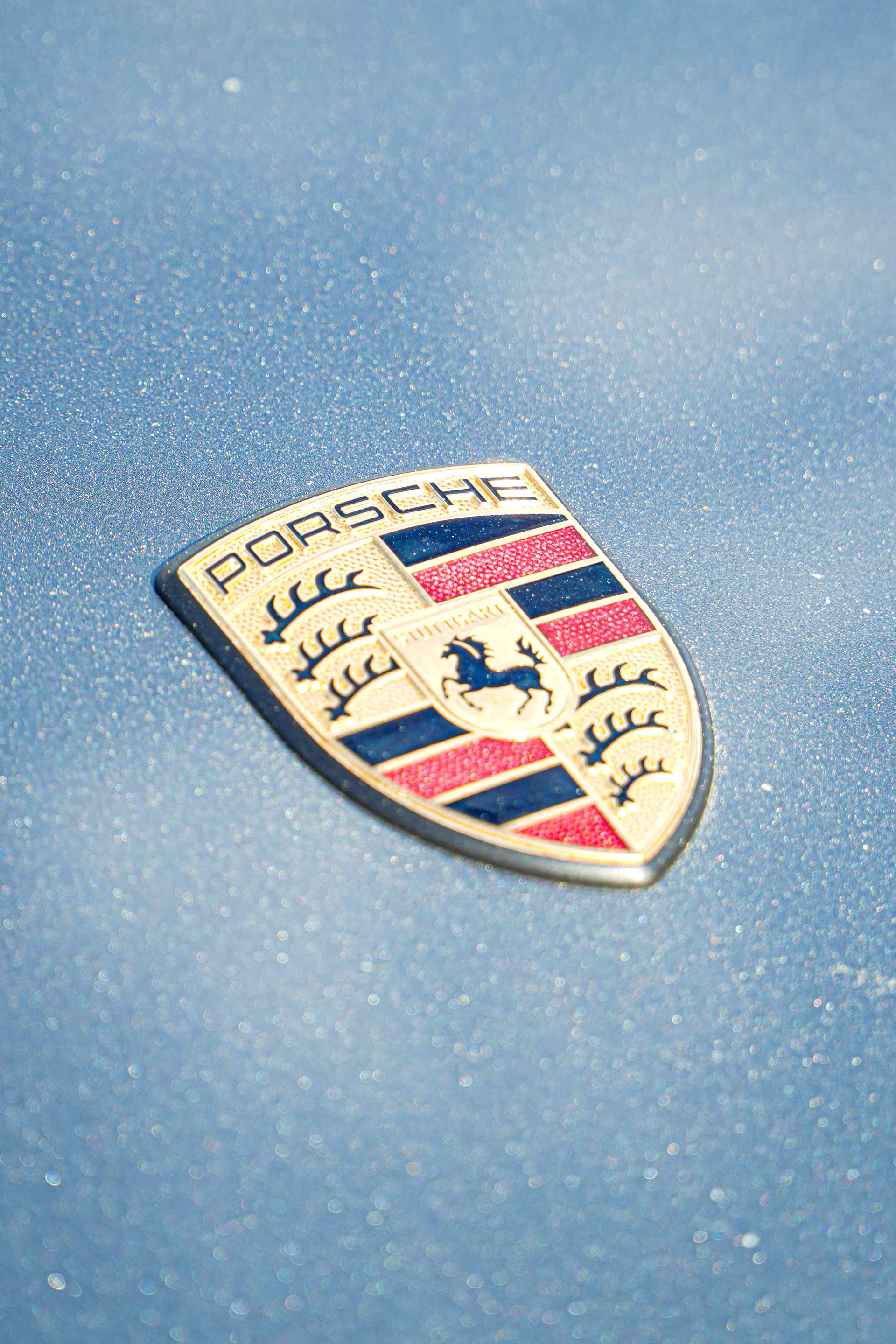 Porsche emblem at the 2025 Classic Collection Cars & Coffee event