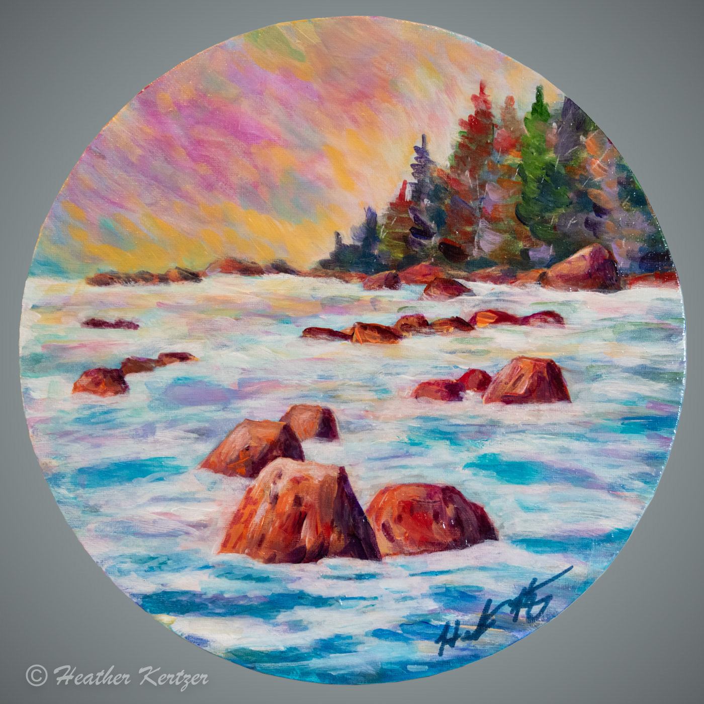 Shoreline Symphony - Acrylic on 12" Round Canvas - $175