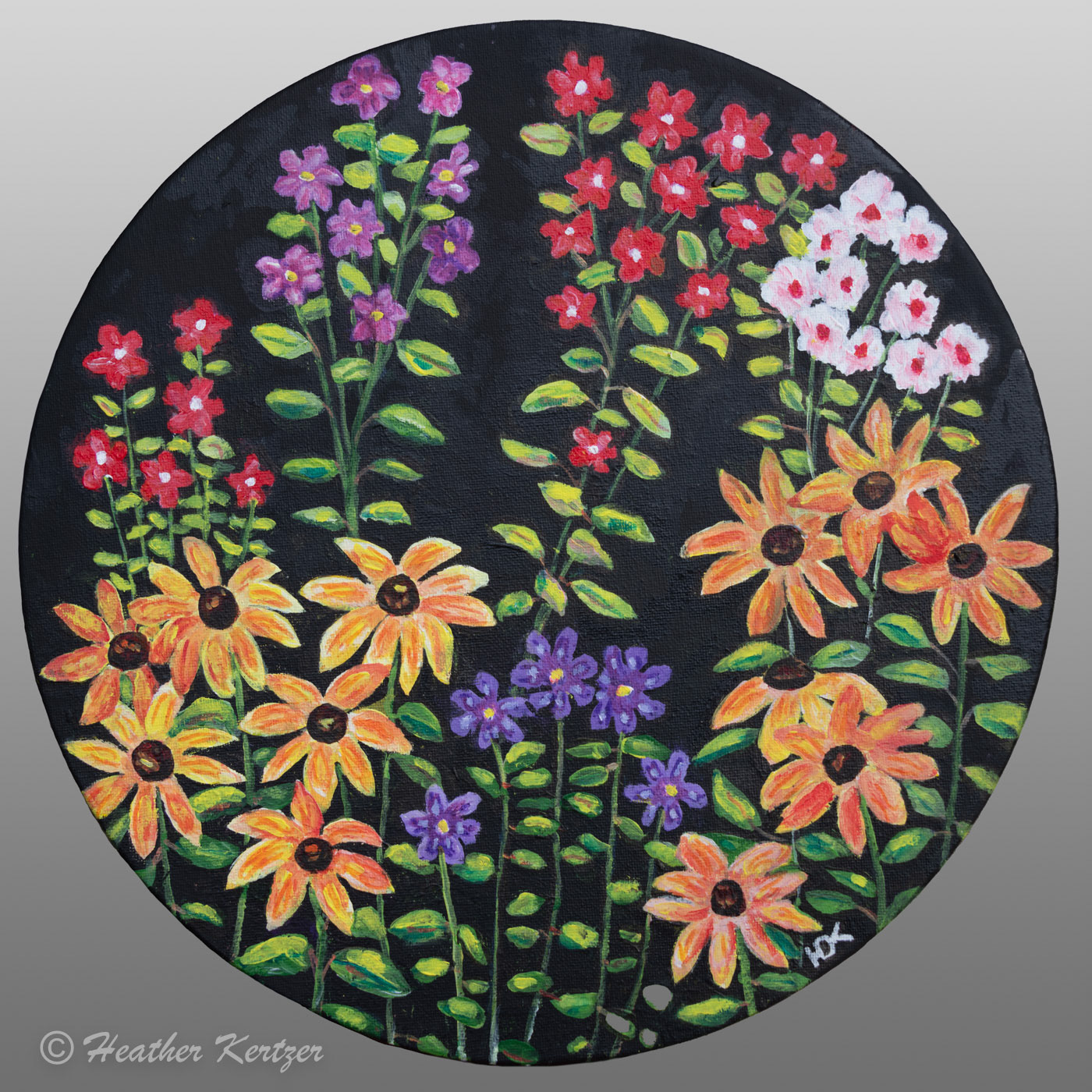 Garden Party - Acrylic on 13" Round Canvas - $225