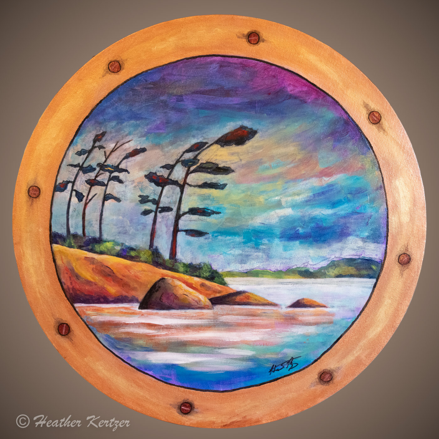Through the Porthole - 20" Acrylic on Round Canvas - $495