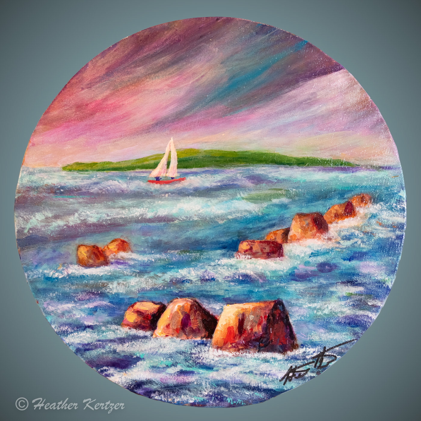 Sailing By the Bay - Acrylic on 12" Round Canvas - $175