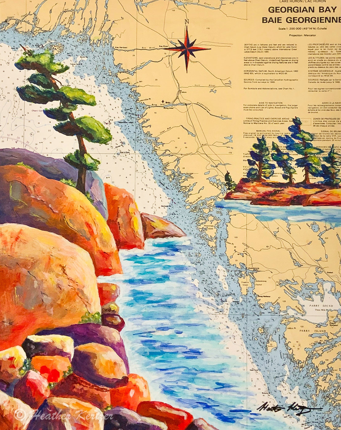 Parry Sound (Mapscape) - 16" x 20" Acrylic on Gallery Board, Resin Surface - $400