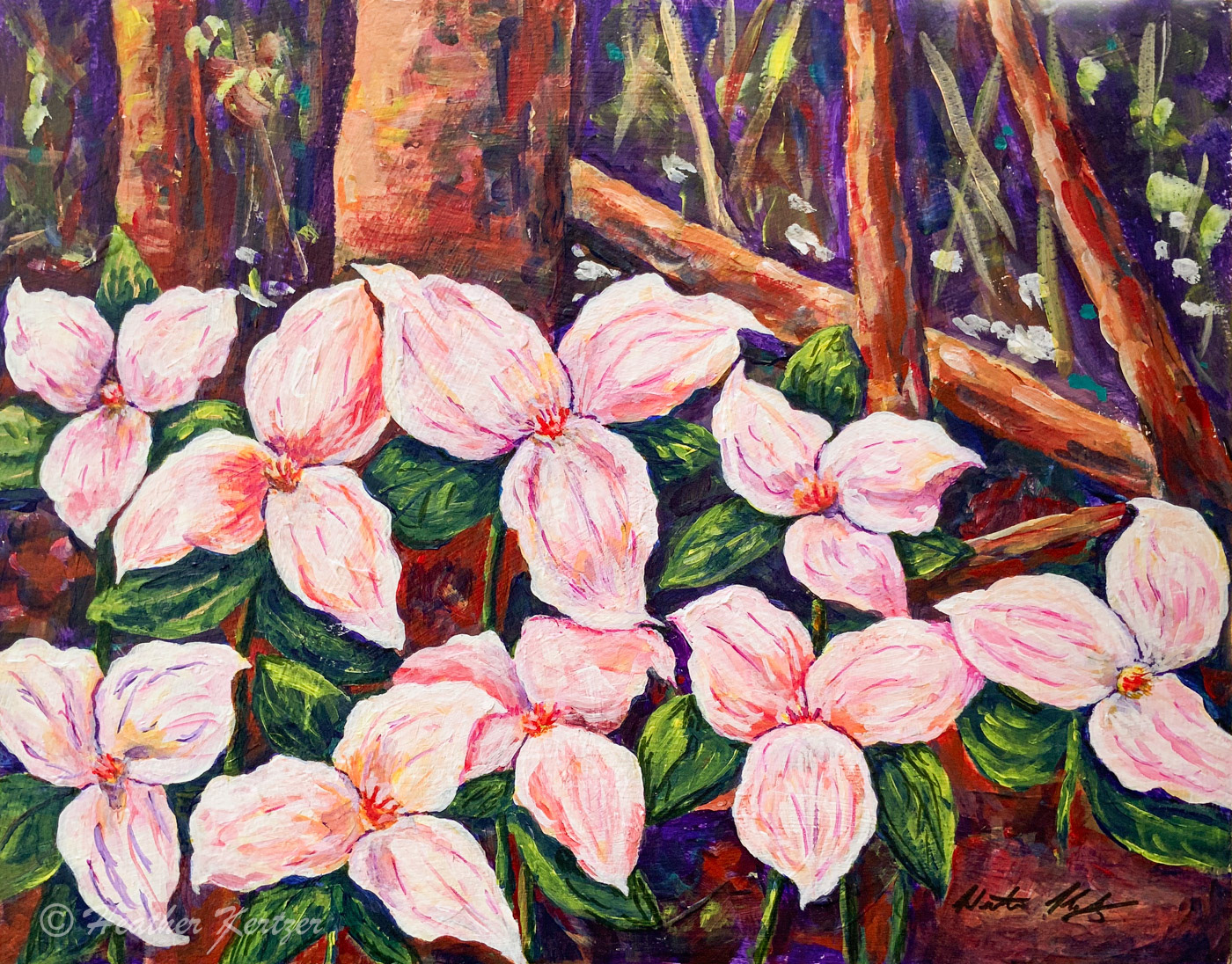 Spring Trilliums - 11" x 14" Framed Acrylic on Board - $240