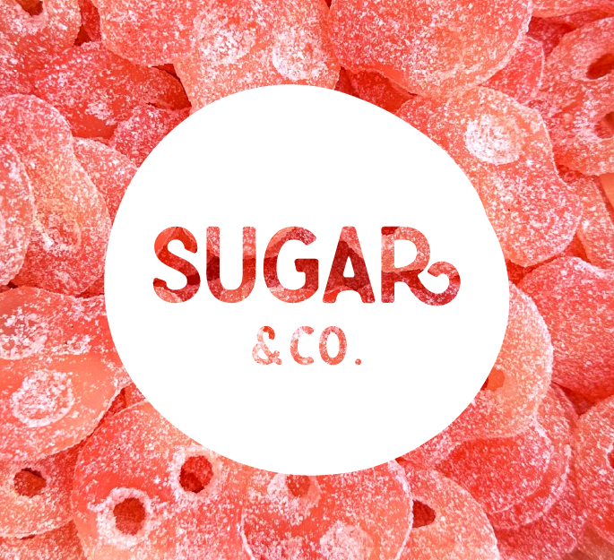 Reversed out logo lockup on candy texture