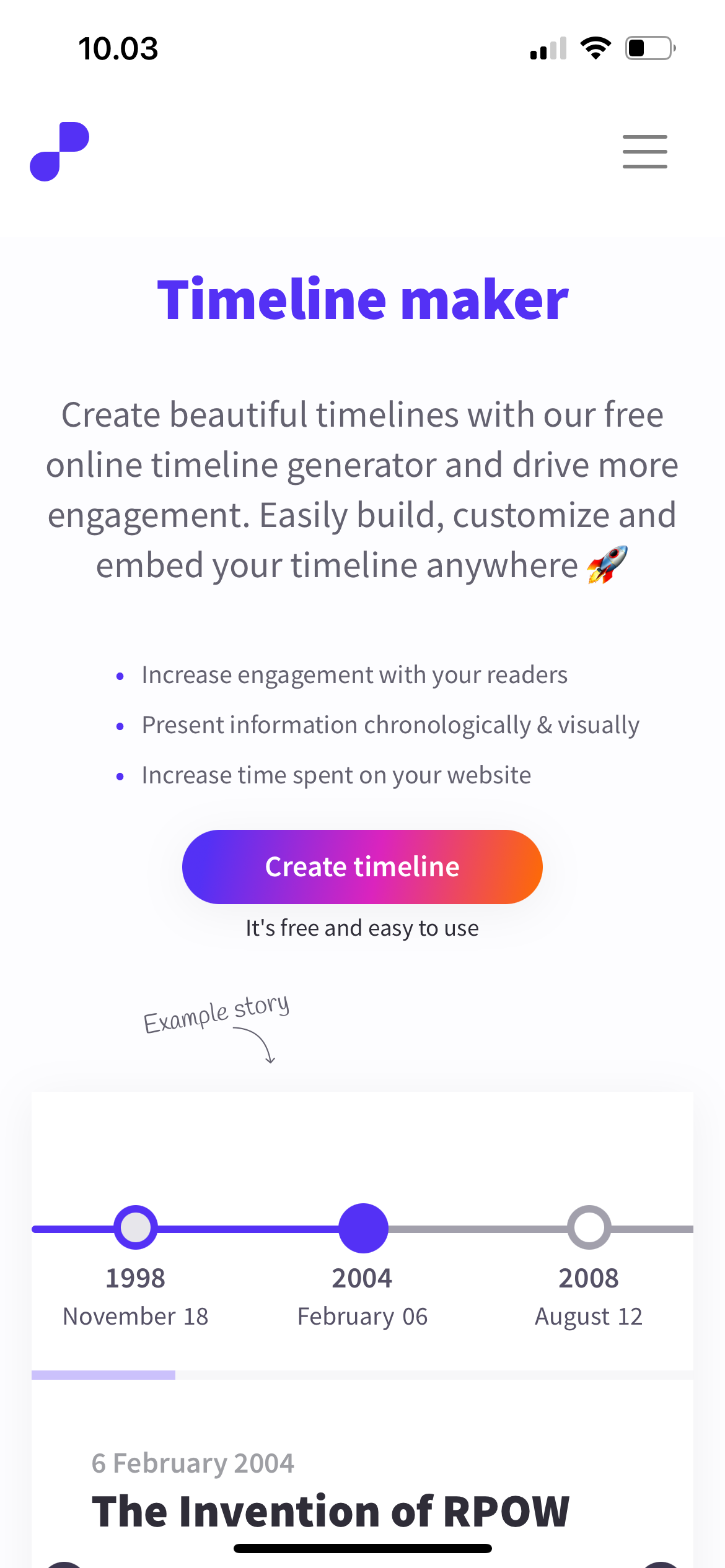 Landing page (top)