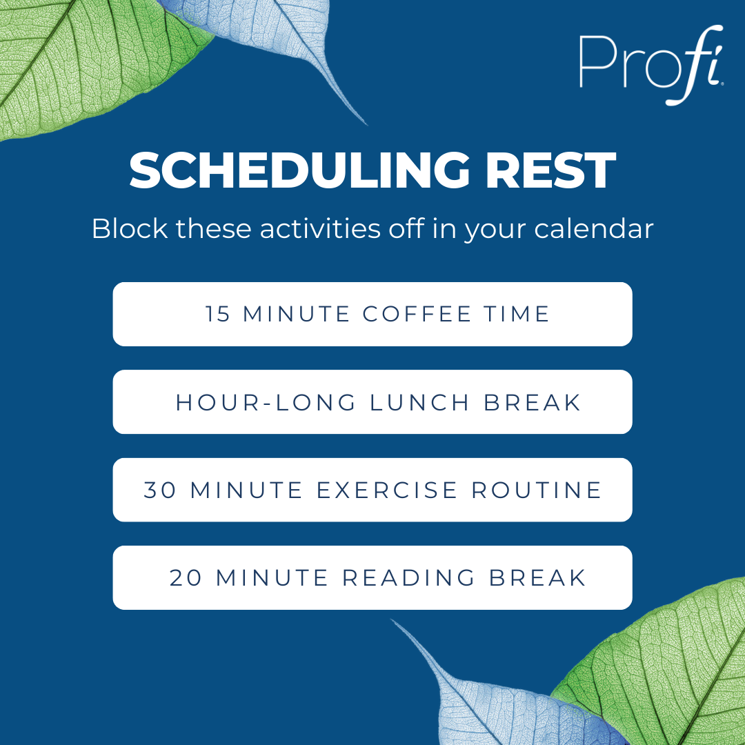 Let's talk about scheduling REST 😌📆 Sometimes it can be hard to get a moment for yourself, but part of being intentional with your time includes being intentional with your TIME OFF! We challenge you to schedule a coffee break, lunch with a friend, a quick workout, or even a reading break sometime in the next week. 📖 Protect this window of time as a "non-negotiable", similar to how you would treat an important meeting. 