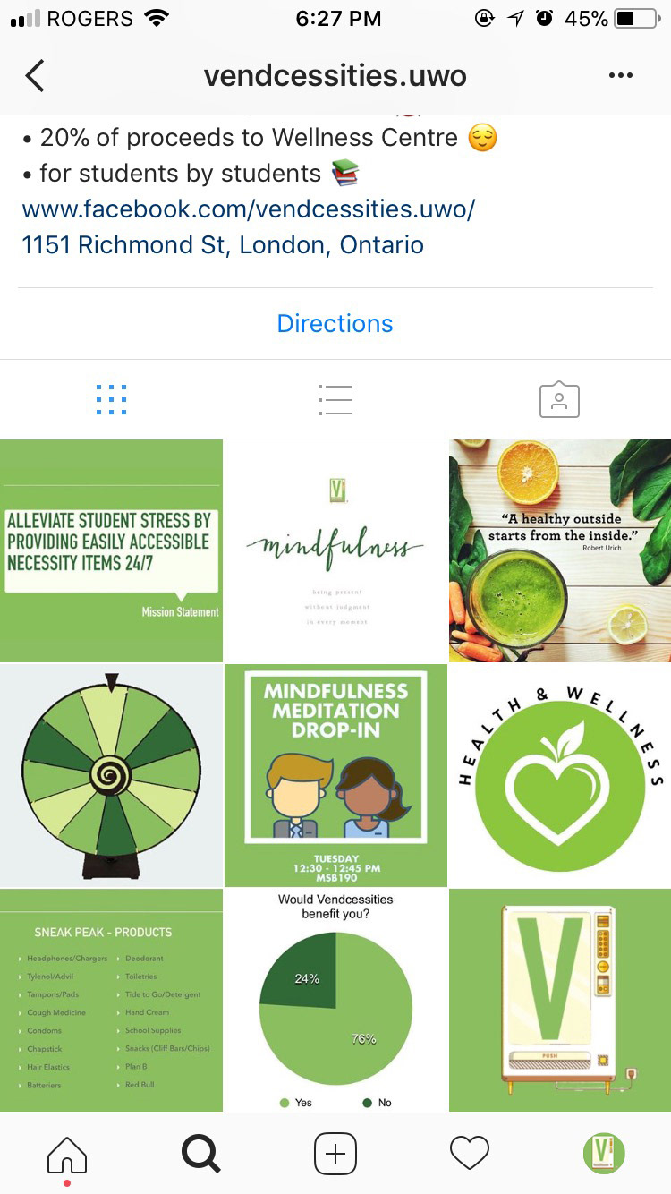 Sample feed created for Vendcessities, a campus vending machine that carries all your necessity products